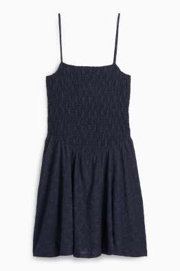 Rochie fit & flare - broderie englezească - cu fronseuri