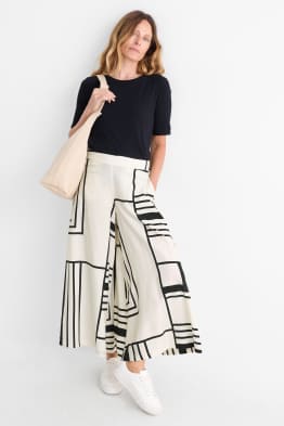 Pantaloni de stofă - talie înaltă - wide leg - cu model