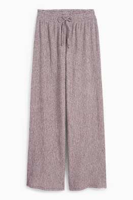 Pantaloni din jerseu - talie medie - wide leg - în carouri