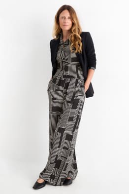 Pantaloni de stofă - talie înaltă - wide leg - cu model
