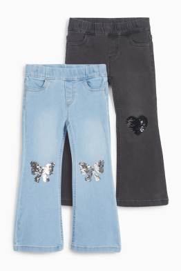 Multipack 2 perechi - inimă și fundă - flared jeans