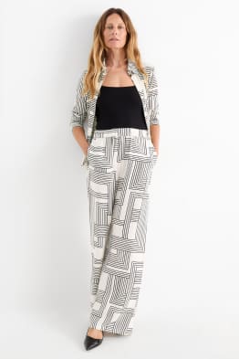 Pantaloni de stofă - talie înaltă - wide leg - cu model