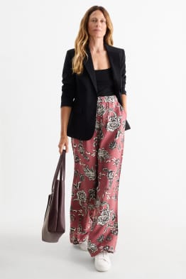 Pantaloni de stofă - talie înaltă - wide leg - cu flori