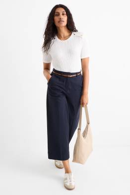 Pantaloni de stofă cu curea - talie înaltă - wide leg