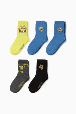 Multipack 5 perechi - SpongeBob Pantaloni Pătrați - șosete de tenis