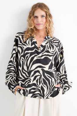 Bluse mit V-Ausschnitt - gemustert