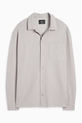 Knitted shirt - loose fit - lapel collar - ribbed