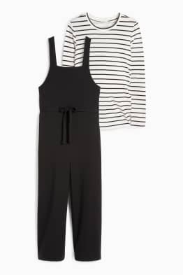 Set - tricou cu mânecă lungă și salopetă gravide - 2 piese