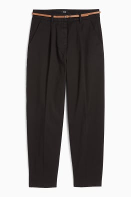 Pantaloni de stofă cu curea - talie înaltă - barrel leg