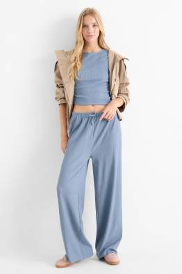 Pantaloni din jerseu - talie medie - wide leg - structurați