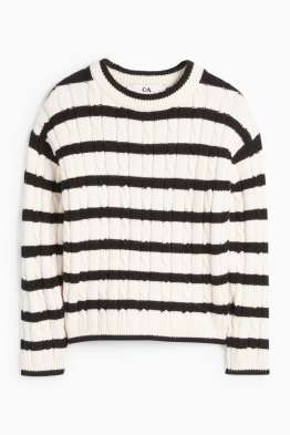 Jumper - striped - cable knit pattern