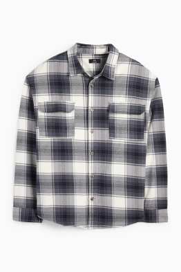 Cămașă din flanel - relaxed fit - guler Kent - în carouri