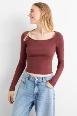 Tricou crop cu mânecă lungă - reiat