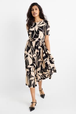 Rochie fit & flare cu curea - cu flori - structurată