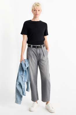 Barrel jeans cu curea - talie înaltă
