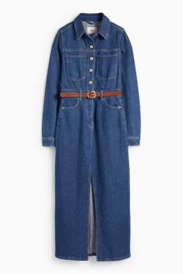 Rochie tip bluză din denim cu curea