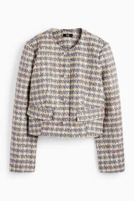 Blazer din bouclé - relaxed fit - aspect lucios - în carouri