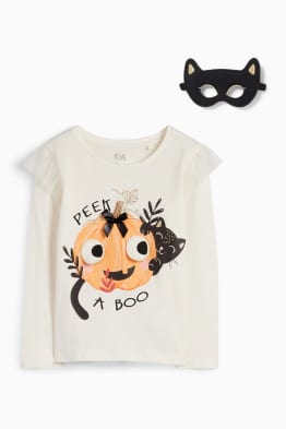 Pisică și dovleac - set - tricou cu mânecă lungă și mască - 2 piese