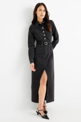 Rochie tip bluză din denim cu curea