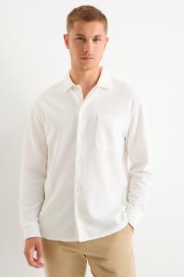 Knitted shirt - loose fit - lapel collar - ribbed