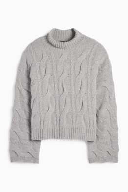 Cashmere turtleneck jumper - cable knit pattern