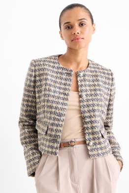Blazer din bouclé - relaxed fit - aspect lucios - în carouri
