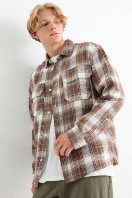 Cămașă din flanel - relaxed fit - guler Kent - în carouri