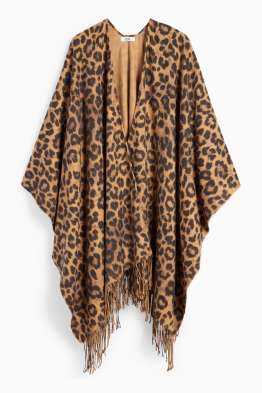 Poncho cu franjuri - imprimeu de leopard