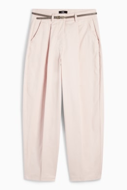 Pantaloni de stofă cu curea - talie înaltă - barrel leg