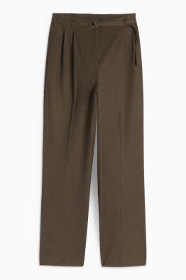 Plátěné kalhoty s páskem - high waist - wide leg