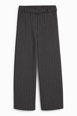 Jersey trousers with belt - high-rise waist - wide leg