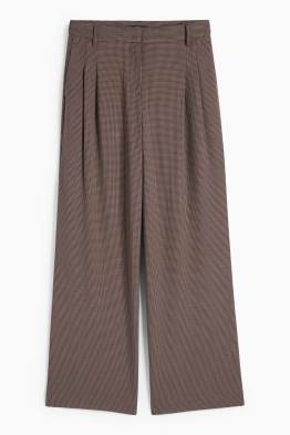 Pantaloni de stofă - talie medie - wide leg - în carouri