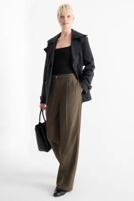Plátěné kalhoty s páskem - high waist - wide leg