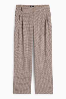 Pantaloni de stofă - talie medie - wide leg - în carouri