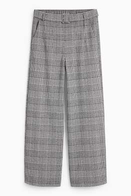 Pantaloni din jerseu cu curea - talie înaltă - wide leg - în carouri