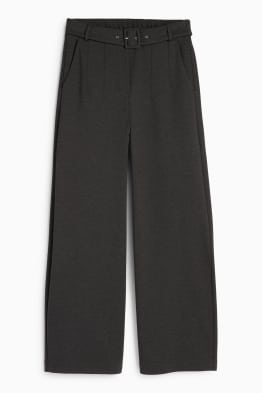Jersey trousers with belt - high-rise waist - wide leg