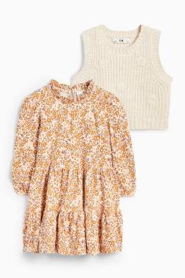 Floare - set - rochie și vestă pulover - 2 piese