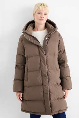 Prošívaný kabát s kapucí - z vodoodpudivého materiálu