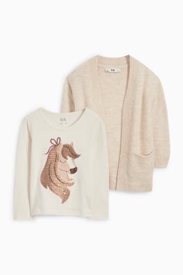 Cal - set - tricou cu mânecă lungă și cardigan tricotat - 2 piese