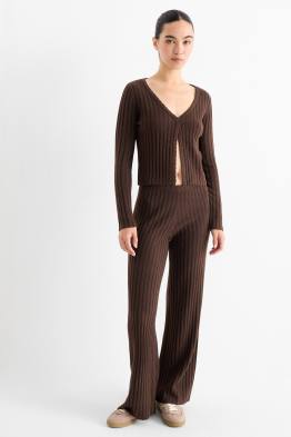 Pantaloni tricotați - talie înaltă - reiați
