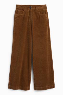 Manšestrové kalhoty - mid waist - wide leg - LYCRA®