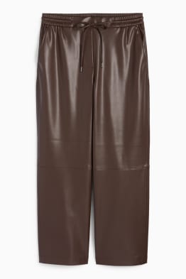 Trousers - mid-rise waist - straight fit - faux leather
