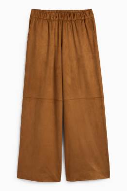 Pantaloni - talie medie - straight fit - imitație de piele întoarsă