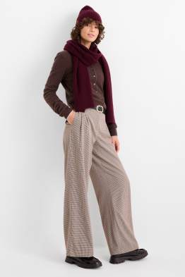 Pantaloni de stofă - talie medie - wide leg - în carouri