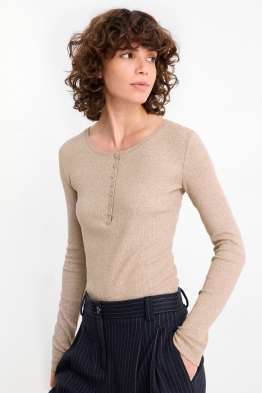 Henley-Shirt - Slim Fit - gerippt