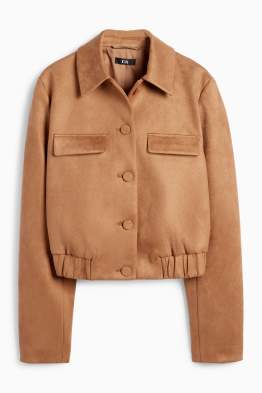 Blazer crop - imitație de piele întoarsă