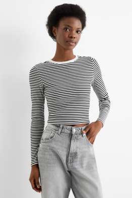 Korte longsleeve - geribd - met strepen