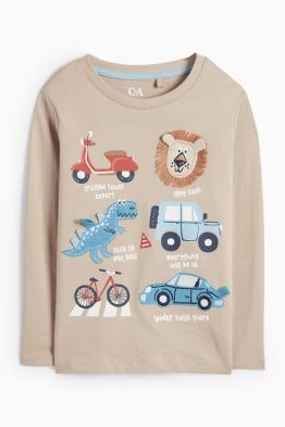 Dinozaur, leu și vehicule - tricou cu mânecă lungă