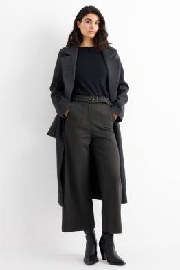 Jersey trousers with belt - high-rise waist - wide leg