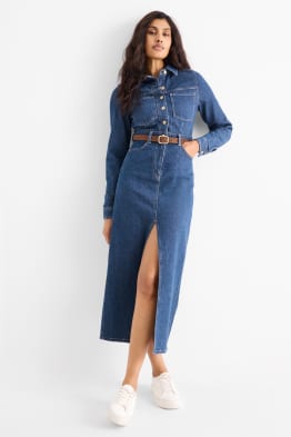 Rochie tip bluză din denim cu curea